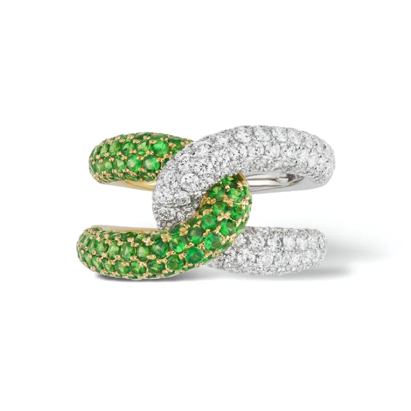 women’s custom wedding rings with diamonds and sapphires-Intertwin Ring Diamond & Tsavorite