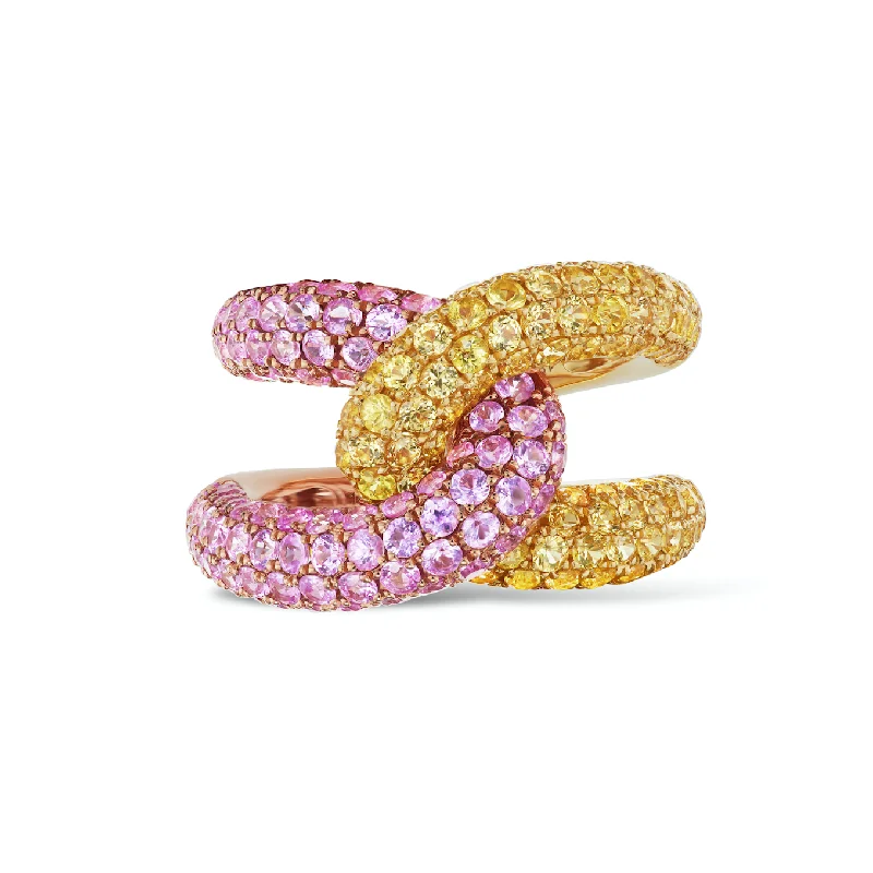 men’s custom-made wedding rings with rubies-Intertwin Ring Pink Sapphire & Yellow Sapphire