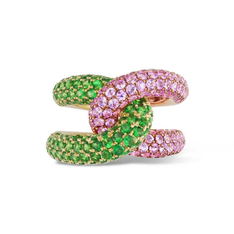 vintage engagement rings with rubies and diamonds-Intertwin Ring Tsavorite & Pink Sapphire