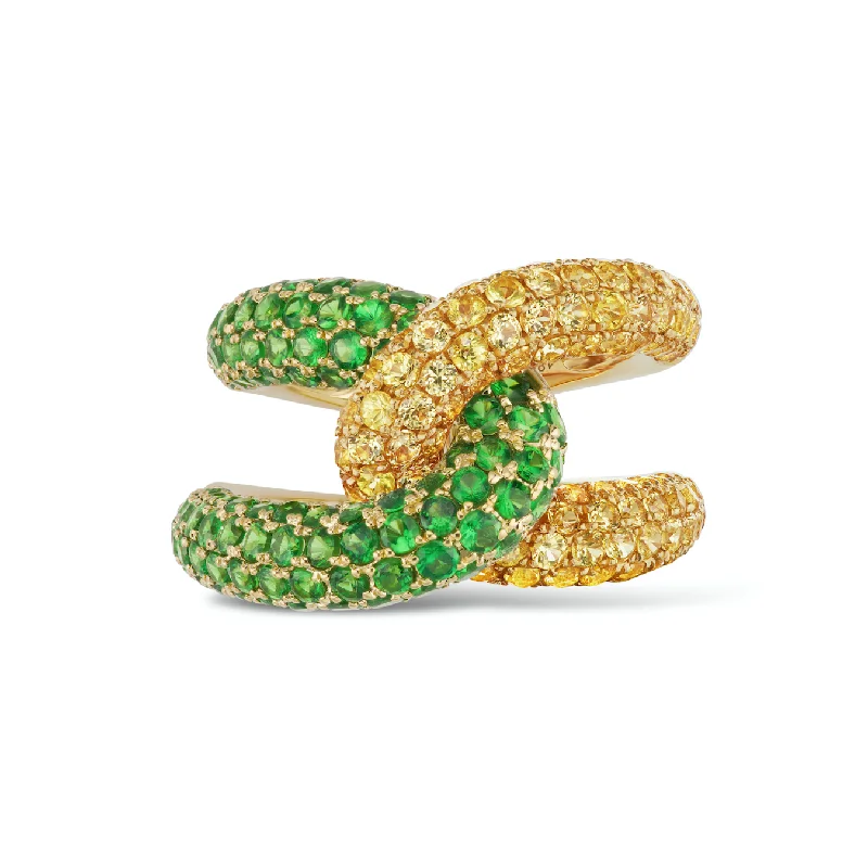 wedding rings with colored diamonds for men-Intertwin Ring Tsavorite & Yellow Sapphire