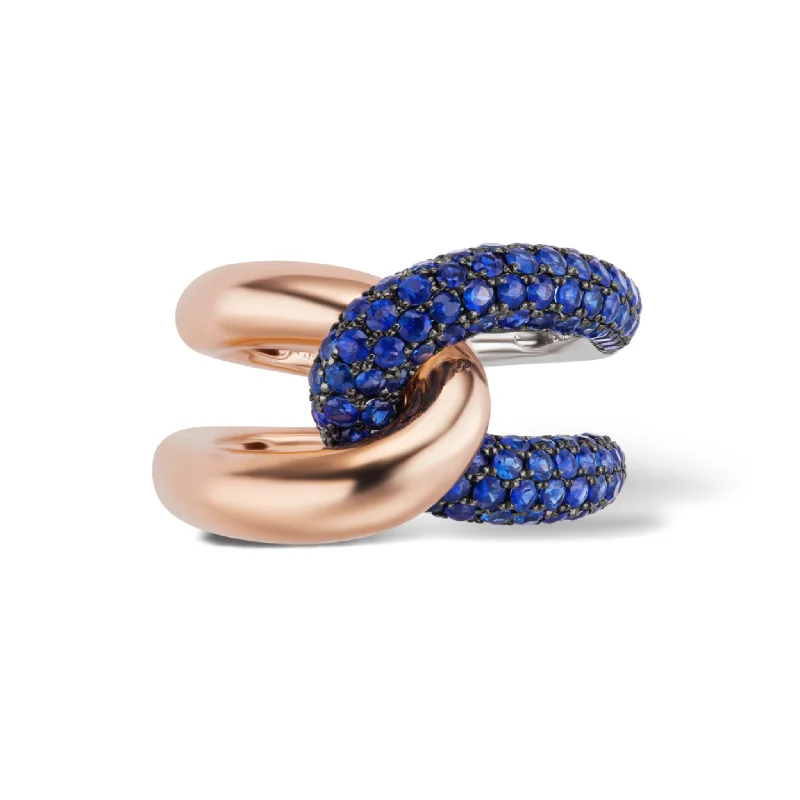 classic wedding rings with rubies and diamonds-Intertwin Ring 18k Gold & Blue Sapphire