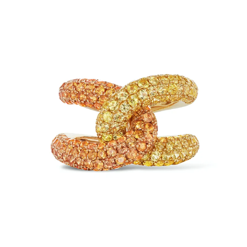 luxury wedding rings with colored diamonds-Intertwin Ring Orange Sapphire & Yellow Sapphire