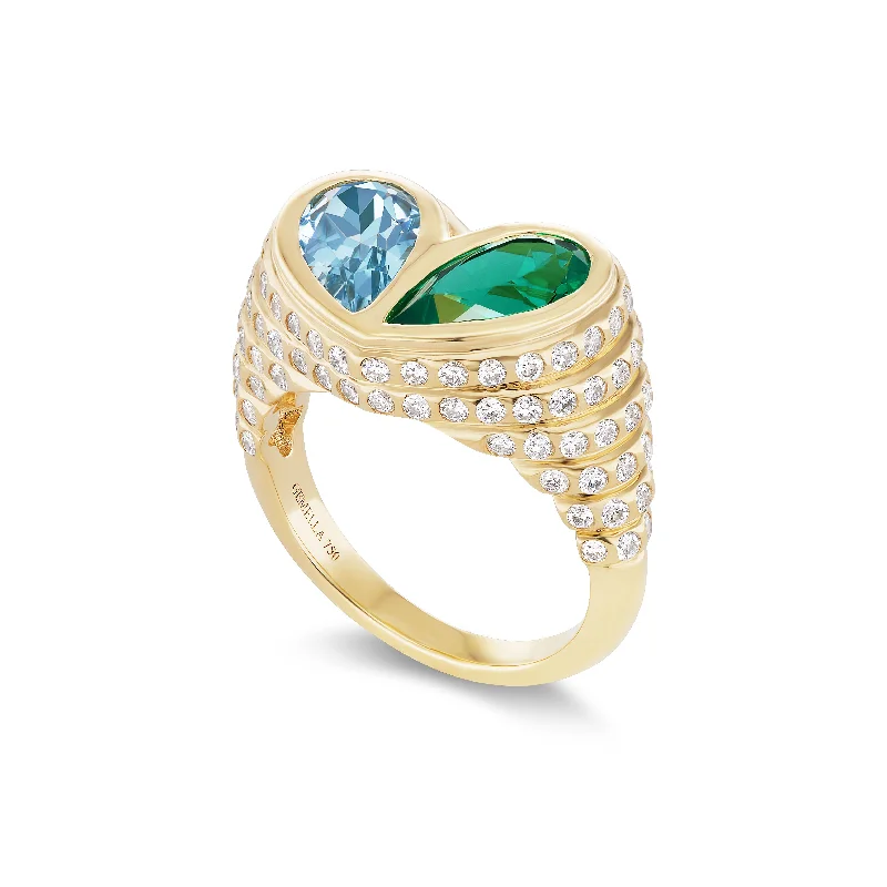 vintage wedding rings for women with sapphire stones-Pave Jumbo Sweetheart Ring Blue Topaz & Emerald