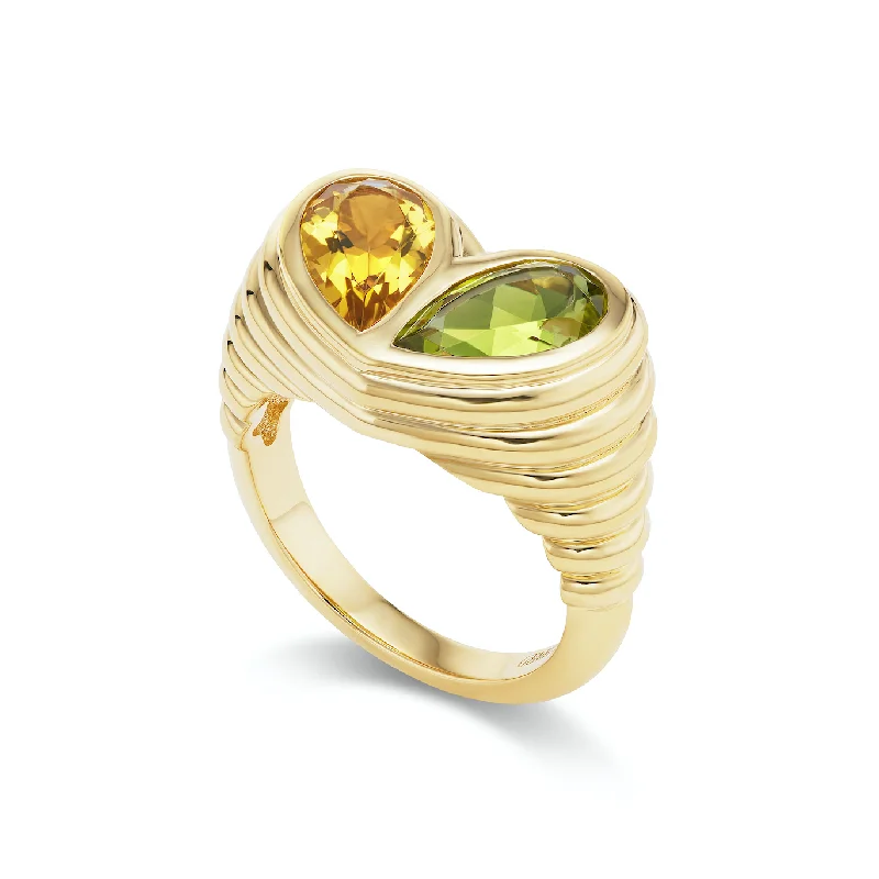 platinum rings with sapphires and diamonds for men-Jumbo Sweetheart Ring Citrine & Peridot