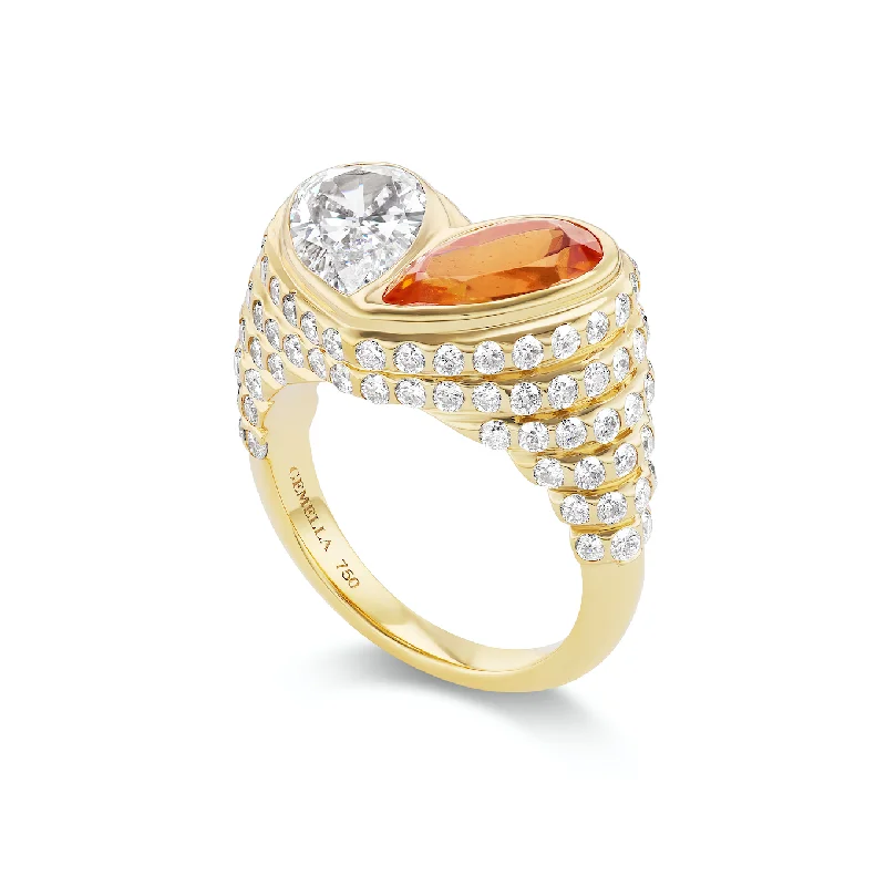 affordable gold engagement rings for women-Jumbo Sweetheart Ring Diamond & Mandarin Garnet