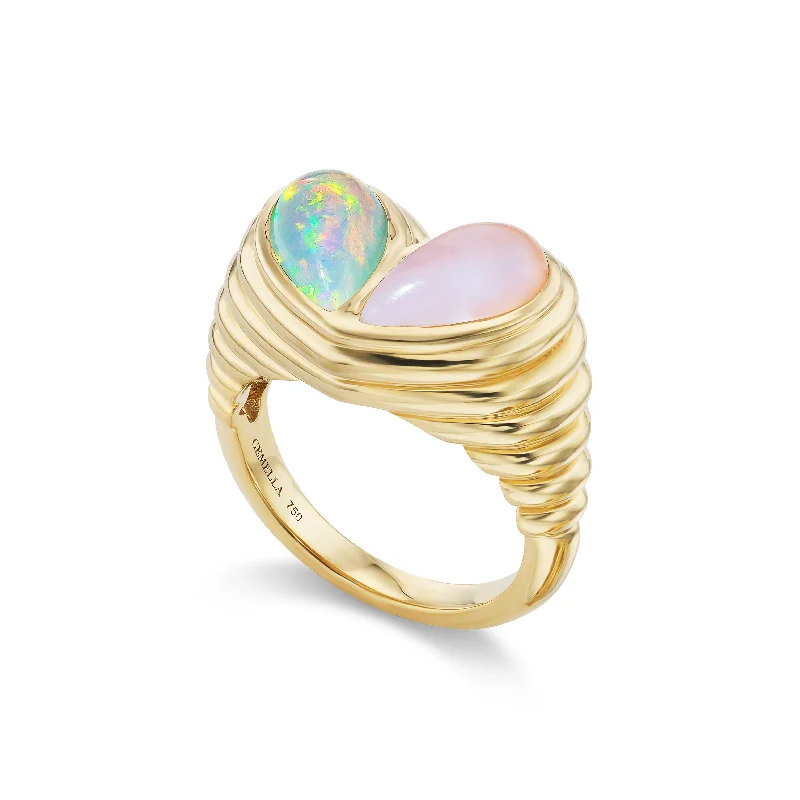 men’s gold wedding rings with sapphires and diamonds-Jumbo Sweetheart Ring Ethiopian Opal & Pink Opal