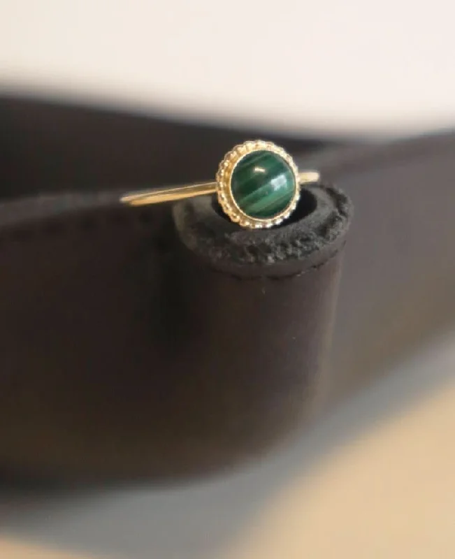 silver wedding rings with diamonds and emeralds-Malachite Halo Ring