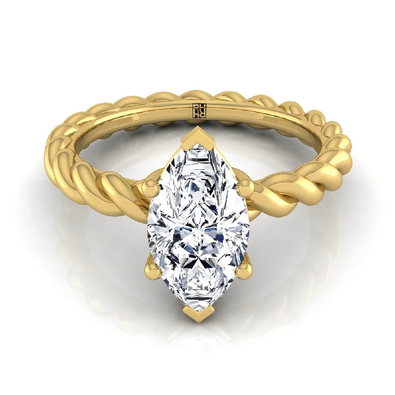 women’s vintage wedding rings with diamonds-18K Yellow Gold Marquise   Twisted Rope Braid Solitaire Band