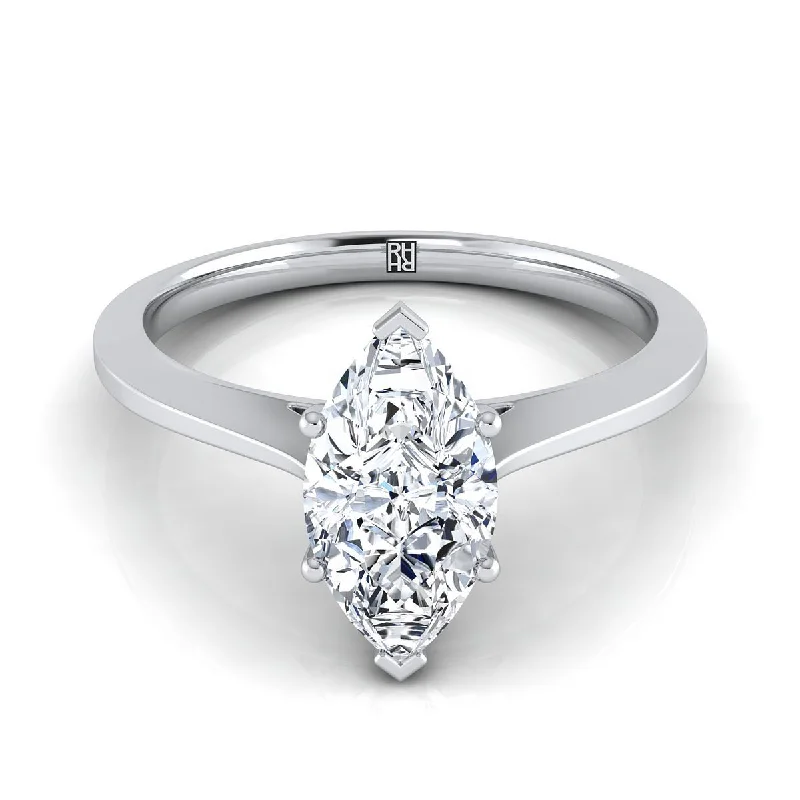 silver rings with diamonds and sapphires for women-Platinum Marquise   Timeless Solitaire Comfort Fit Engagement Ring