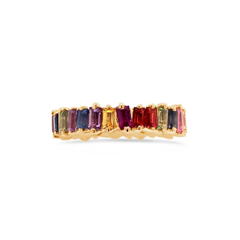 men’s engagement rings with rubies and emeralds-Rainbow Baguette Eternity Ring