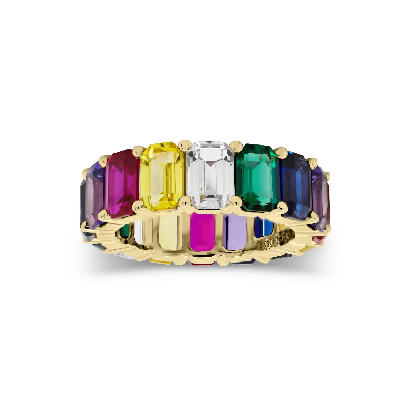 men’s engagement rings with sapphires and emeralds-Multicolor Emerald-Cut Gemstone Eternity Ring