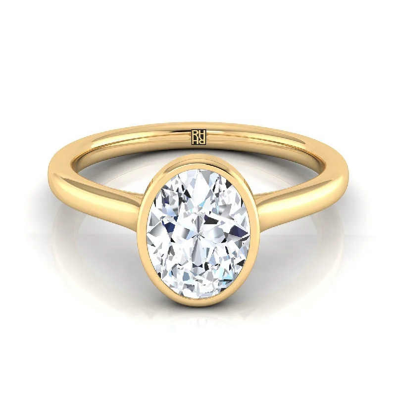 men’s platinum engagement rings with diamonds-14K Yellow Gold Oval  Simple Bezel Solitaire Engagement Ring