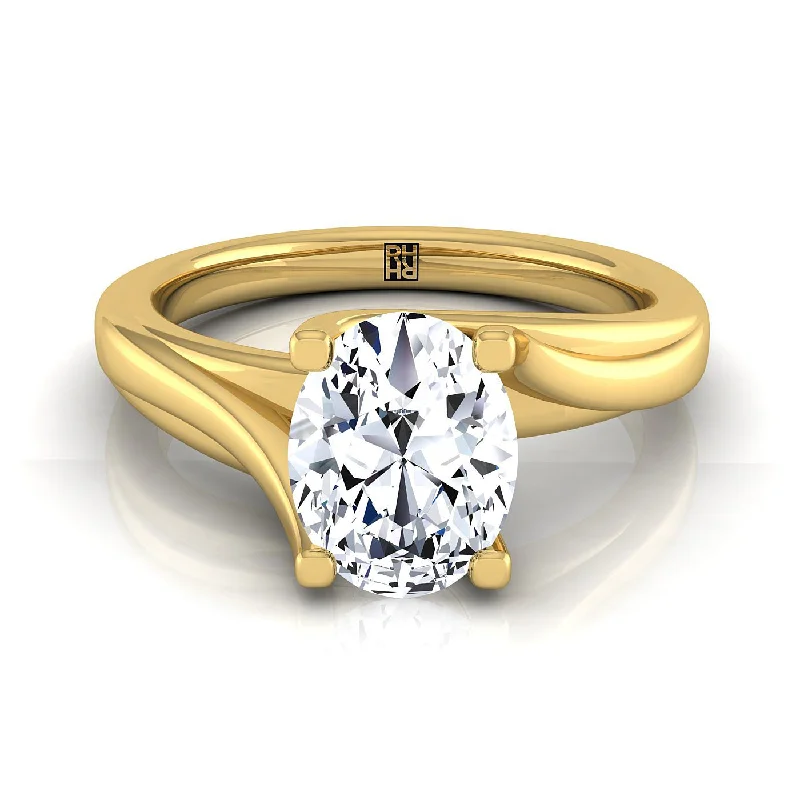 custom engagement rings with custom-cut diamonds-14K Yellow Gold Oval  Twisted Bypass Solitaire Engagement Ring