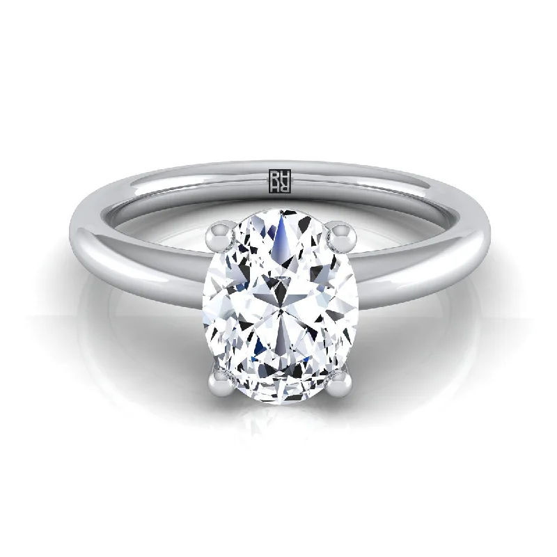 custom engagement rings with custom-cut diamonds-Platinum Oval Rounded Comfort Fit Solitaire Engagement Ring