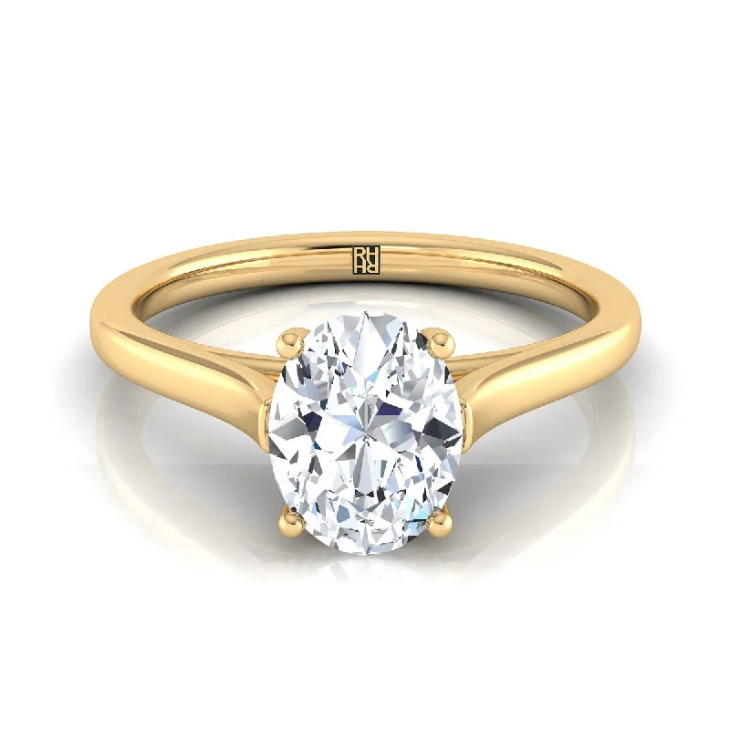 wedding rings with rubies for women and men-14K Yellow Gold Oval  Elegant Cathedral Solitaire Engagement Ring