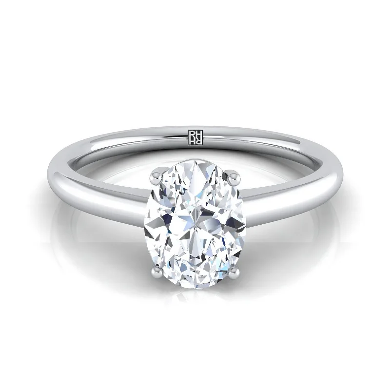 affordable engagement rings with diamonds and sapphires-Platinum Oval Contemporary Comfort Fit Solitaire Engagement Ring