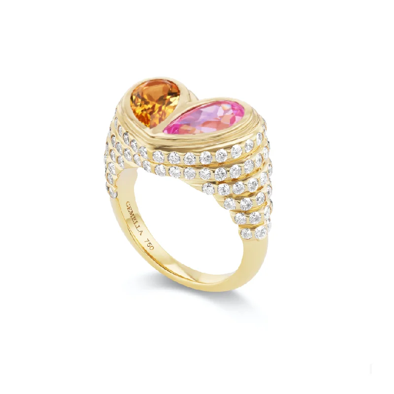 luxury platinum wedding bands for women-Pave Jumbo Sweetheart Ring Citrine & Pink Sapphire