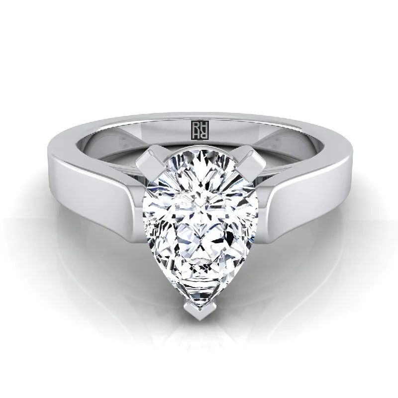 women’s engagement rings with diamonds for men-Platinum Pear Shape Center  Cathedral Style Solitaire Engagement Ring