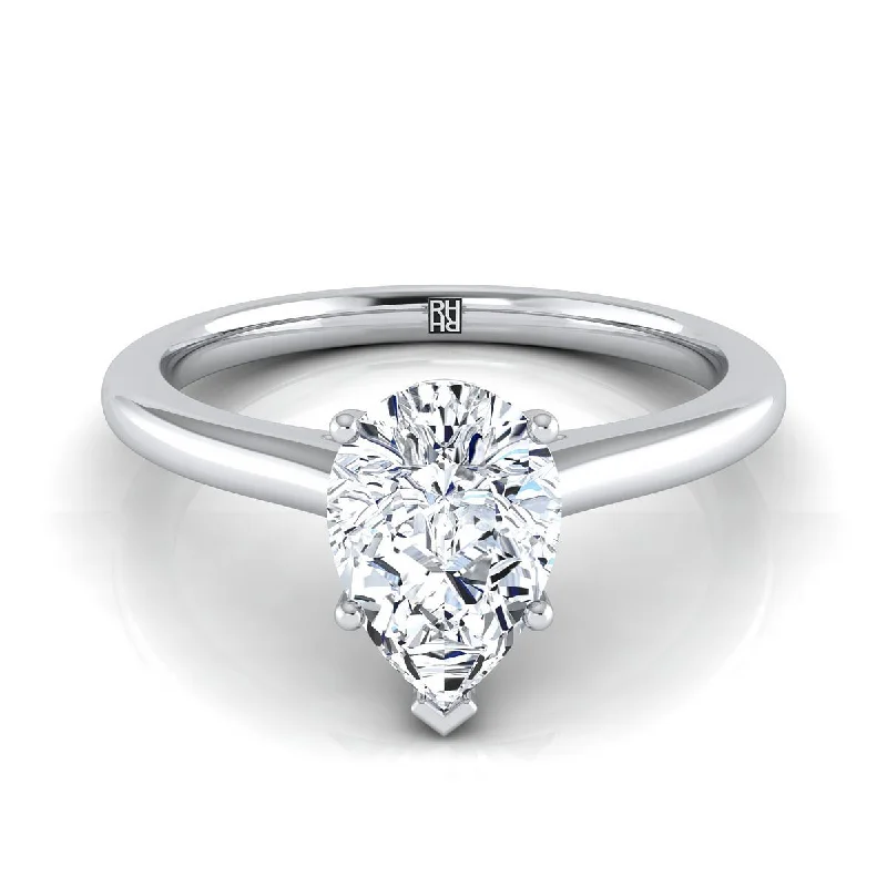 women’s engagement rings with diamond centerpieces-Platinum Pear Shape Center  Pinched Comfort Fit Claw Prong Solitaire Engagement Ring