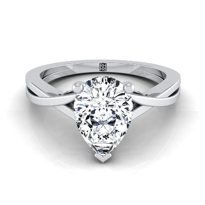 luxury platinum wedding bands for women-Platinum Pear Shape Center Delicate Twist Solitaire Engagement Ring