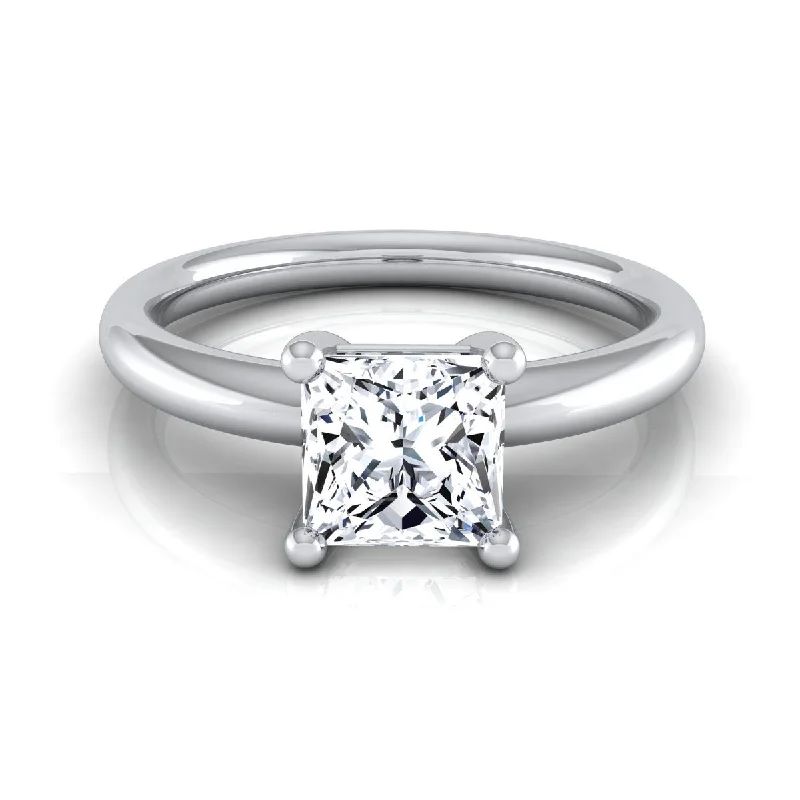 women’s vintage wedding rings with rubies-Platinum Princess Cut Rounded Comfort Fit Solitaire Engagement Ring