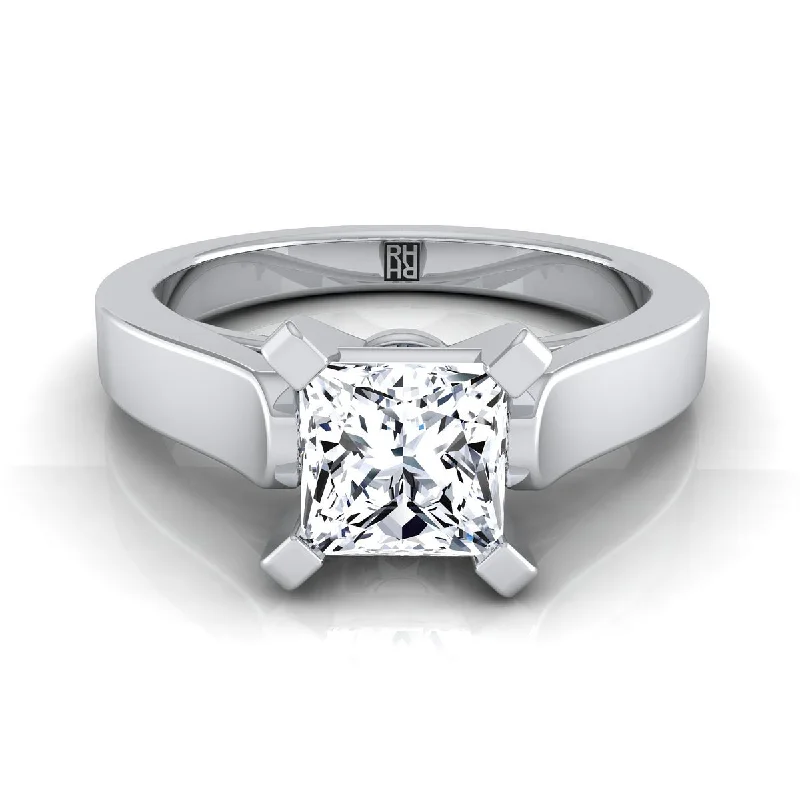 silver engagement rings with diamonds for men with custom engravings-Platinum Princess Cut  Cathedral Style Solitaire Engagement Ring