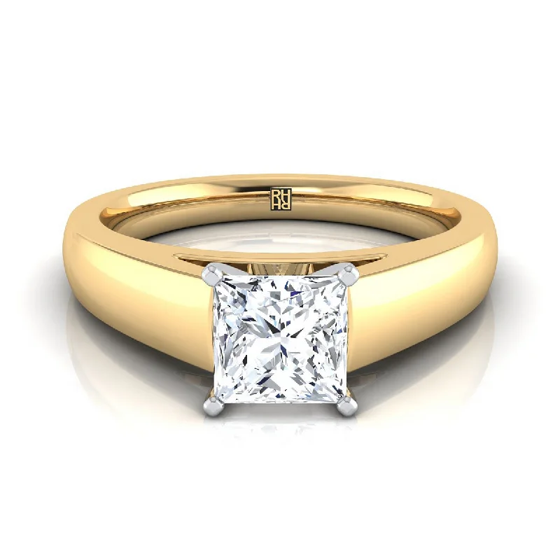 luxury engagement rings with diamonds for men-14K Yellow Gold Princess Cut  High Polished Signet Style Tapered Solitaire Engagement Ring