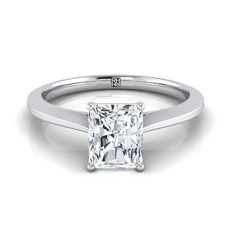 luxury wedding rings with colored diamonds-Platinum Radiant Cut Center  Timeless Solitaire Comfort Fit Engagement Ring