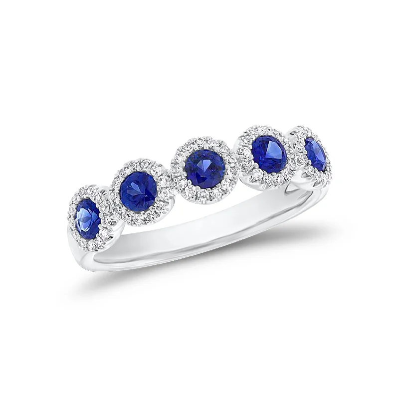 women’s gold engagement rings with multi-colored stones-Sapphire & Diamond Halo Ring