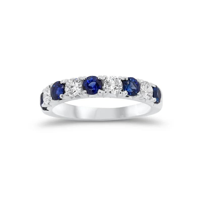 silver engagement rings with multi-colored gemstones-Sapphire & Diamond Wedding Band