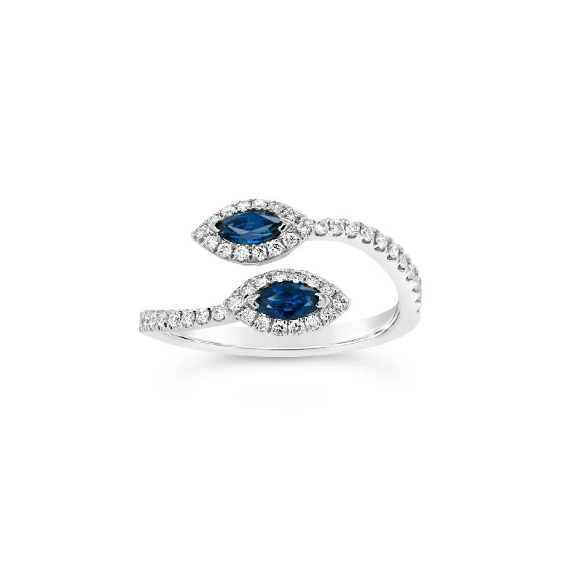 platinum rings with sapphires for women-Sapphire Marquise & Diamond Open Ring