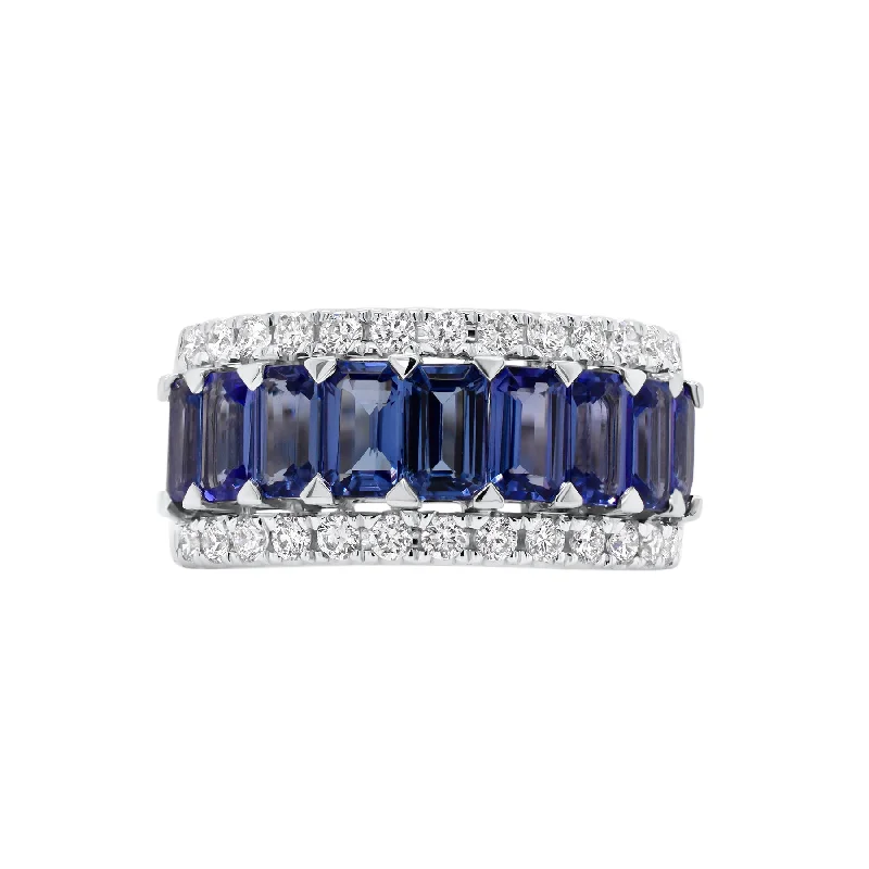 vintage gold rings with diamonds for men-Tanzanite & Diamond Band