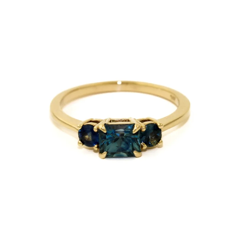 men’s wedding bands with white diamonds and sapphires-14K Teal Sapphire Engagement Ring