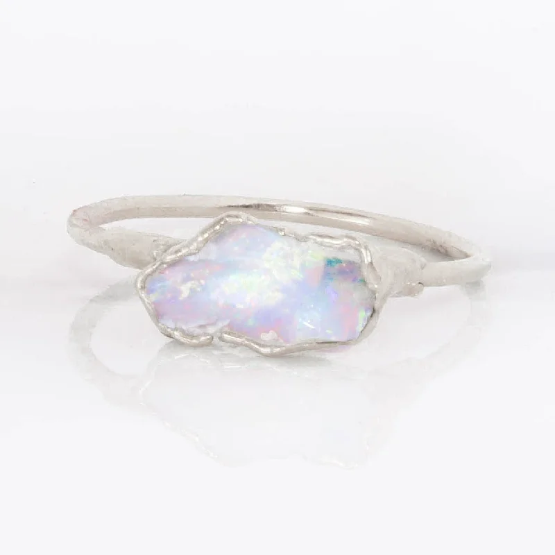 custom engagement rings for men with sapphires and rubies-Silver Raw Opal Ring