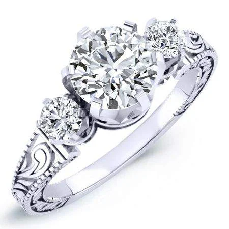 custom platinum wedding rings with diamonds and rubies-Tuberose - Round Lab Diamond Engagement Ring VS2 F (IGI Certified)