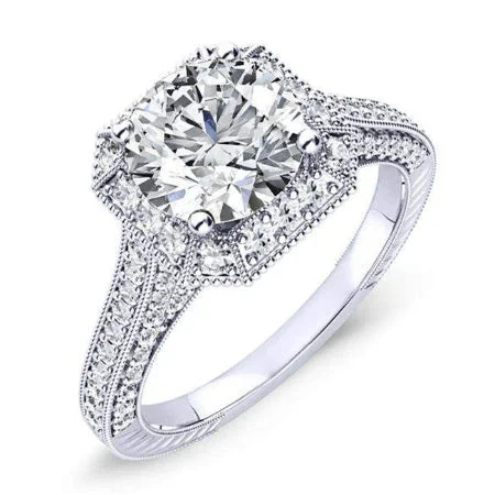 affordable platinum engagement rings for women-Wallflower - Round Lab Diamond Engagement Ring VS2 F (IGI Certified)