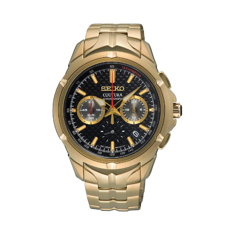 watches for men with elegant dial designs and leather bands -Seiko Coutura 42mm Quartz Chronograph Watch SSB438P