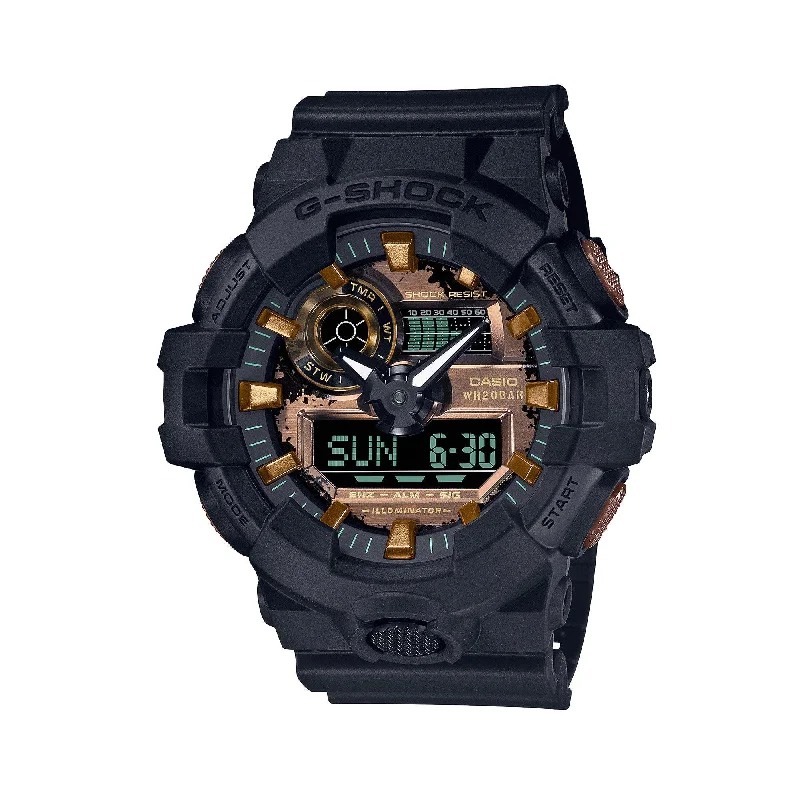 best dive watches for men with deep-water resistance -Casio G-SHOCK Analogue-Digital Black & Rust Series Watch GA700RC-1A