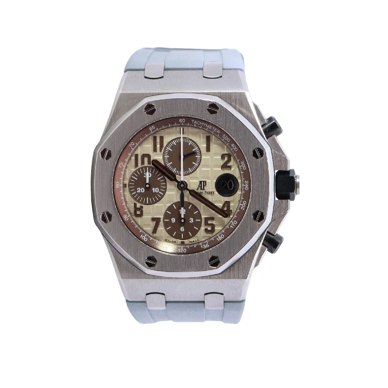 classic analog watches for women with slim profile -Audemars Piguet Royal Oak 42mm Beige Dial Watch Ref# 26470ST.00.A801CR.01