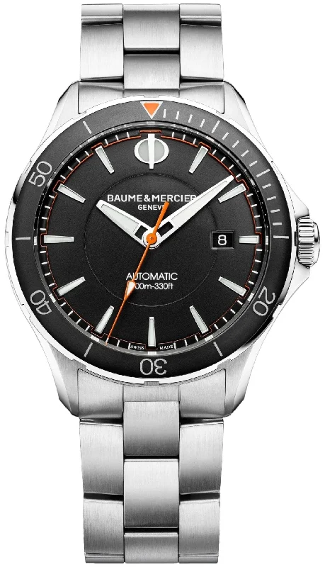 best watches for men with large dials and bold designs -Baume & Mercier Clifton Club Automatic Steel Black Dial Date Mens Watch M0A10340