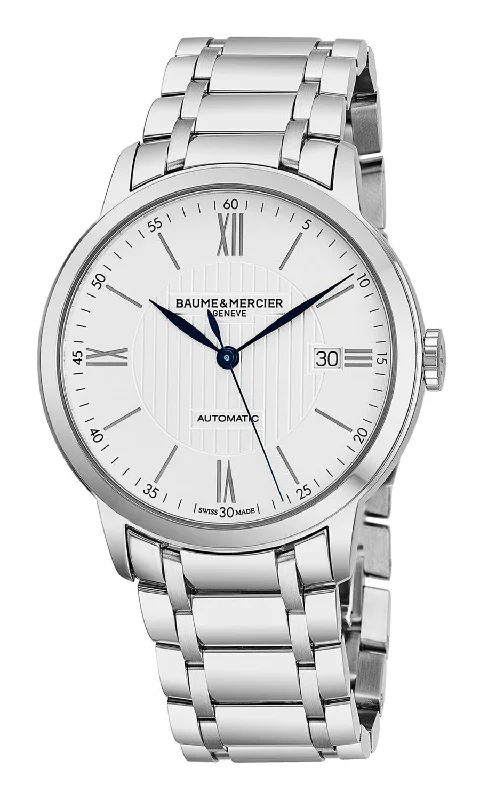 eco-friendly watches for men with bamboo straps -Baume & Mercier Classima Stainless Steel Automatic Silver Dial Date Mens Watch M0A10215