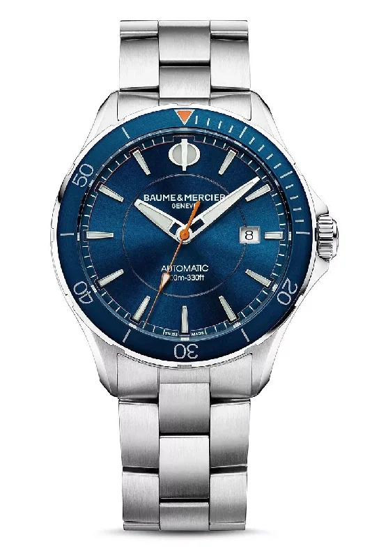 best dive watches for men with rotating bezels and waterproof -Baume & Mercier Clifton Club Automatic Steel Blue Dial Date Mens Watch M0A10378