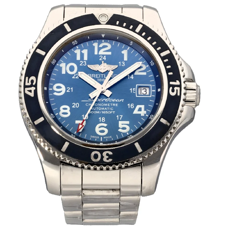 classic men's watches with blue dials and leather bands -Breitling Superocean II A17365 42mm Stainless Steel Watch