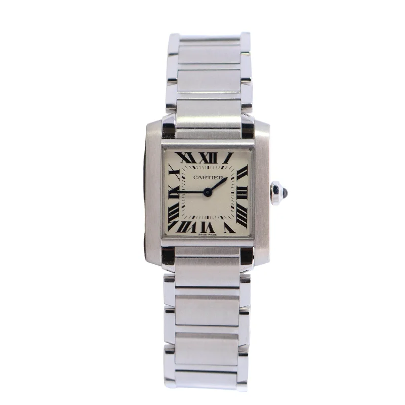 elegant watches for men with leather bands and silver cases -Cartier Tank 20mm White Dial Watch Ref# W51008Q3