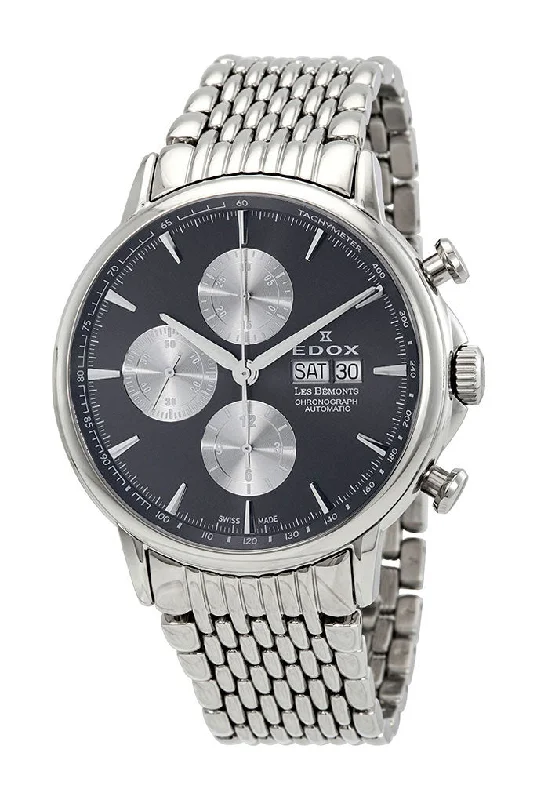 luxury watches with sleek designs for professional men -Edox Men's 01120-3M-GIN Les Bemonts Silver Stainless Steel Band Analog Watch Swiss Automatic Chronograph and Calendar