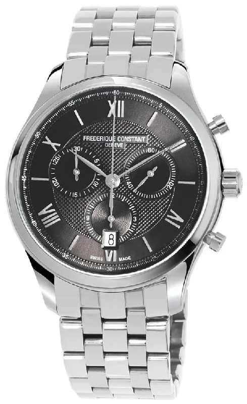 watches for men with elegant dial designs and leather bands -Frederique Constant Classics Chronograph Stainless Steel Gray Dial Quartz Mens Watch FC-292MG5B6B