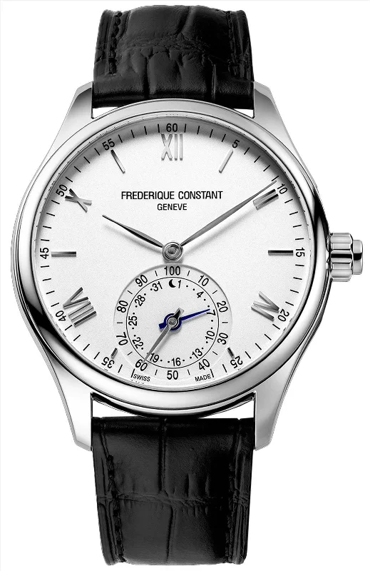 watches for men with elegant dial designs and leather bands -Frederique Constant Horological Smartwatch Stainless Steel White Dial Black Leather Strap Date Quartz Mens Smart Watch FC-285S5B6