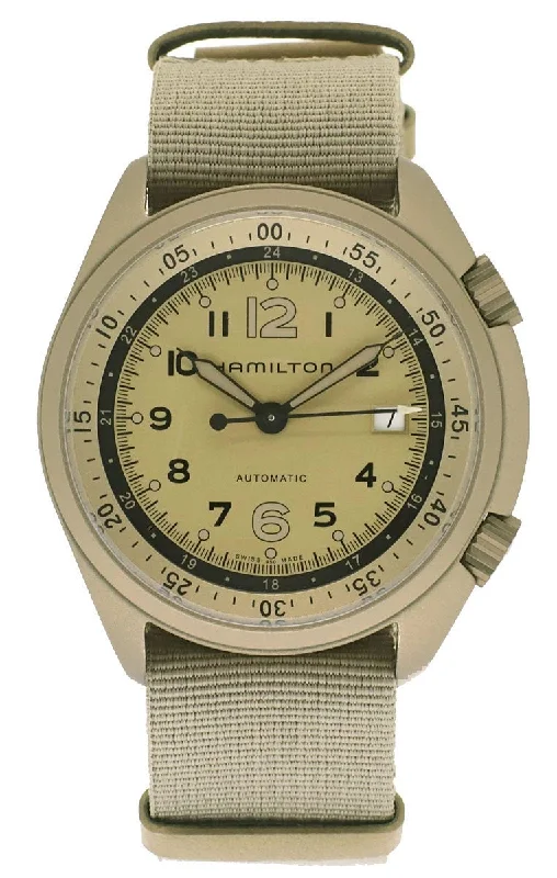 premium watches with automatic movements and custom designs for men -Hamilton Khaki Aviation Pilot Pioneer Automatic Aluminum Beige Canvas Strap Men’s Watch Date H80435895