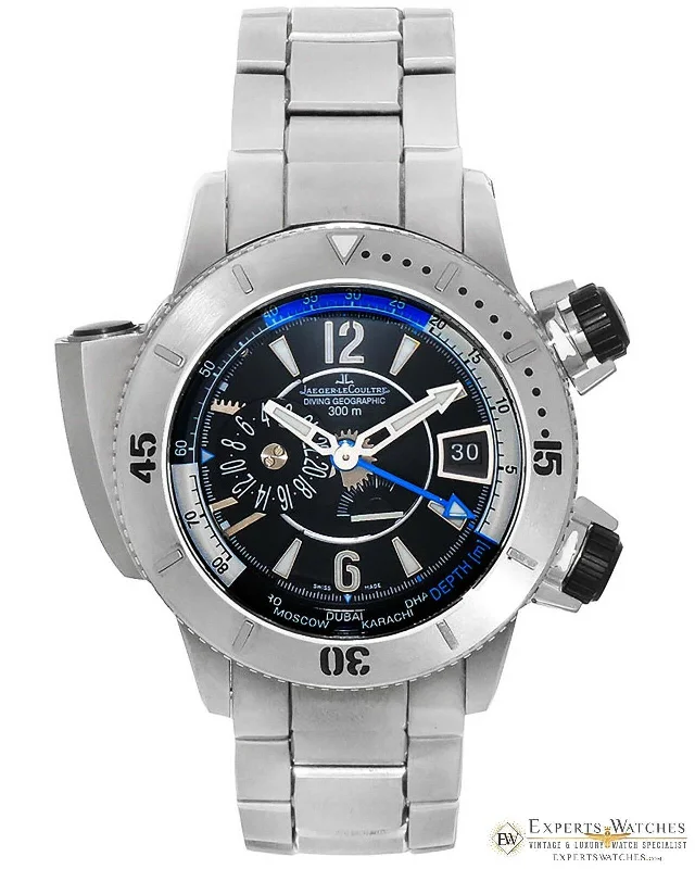 premium watches for men with minimalist design and leather straps -JAEGER LeCOULTRE Master Compressor Titanium Diving PRO Geographic GMT Watch 46mm