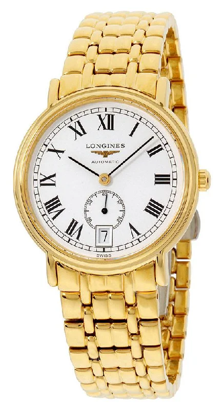 minimalist watches for women with slim profile and elegant design -Longines Presence Automatic Yellow Gold PVD White Dial Date Mens Watch L4.804.2.11.8